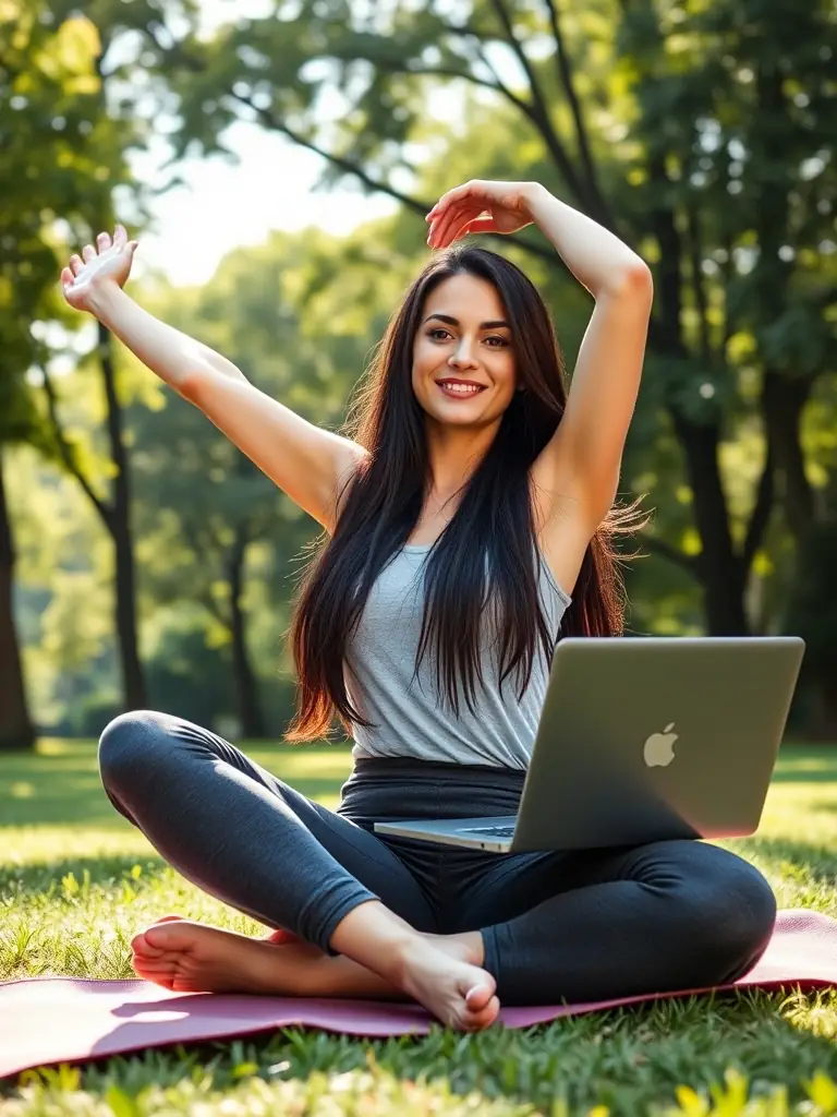 An image showing a woman confidently engaging in daily activities (yoga, work, etc.) while using Fresh Feathers Everyday Essentials pads.